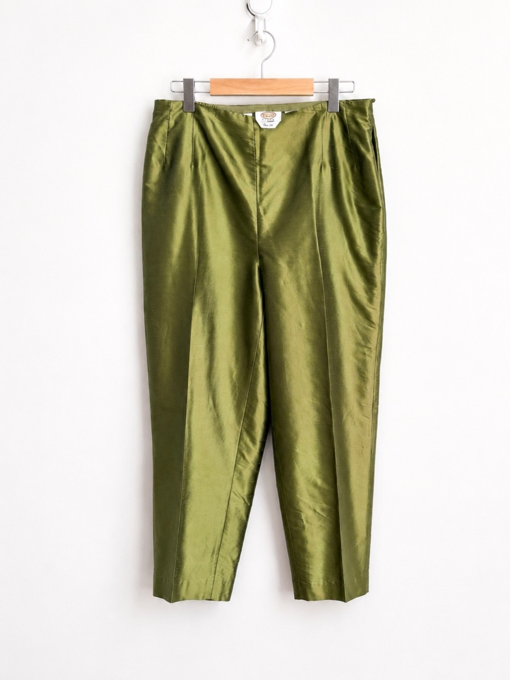 Talbots 100% Silk Shantung Chartreuse Green Pants Resortcore Minimalist 16W NWOT